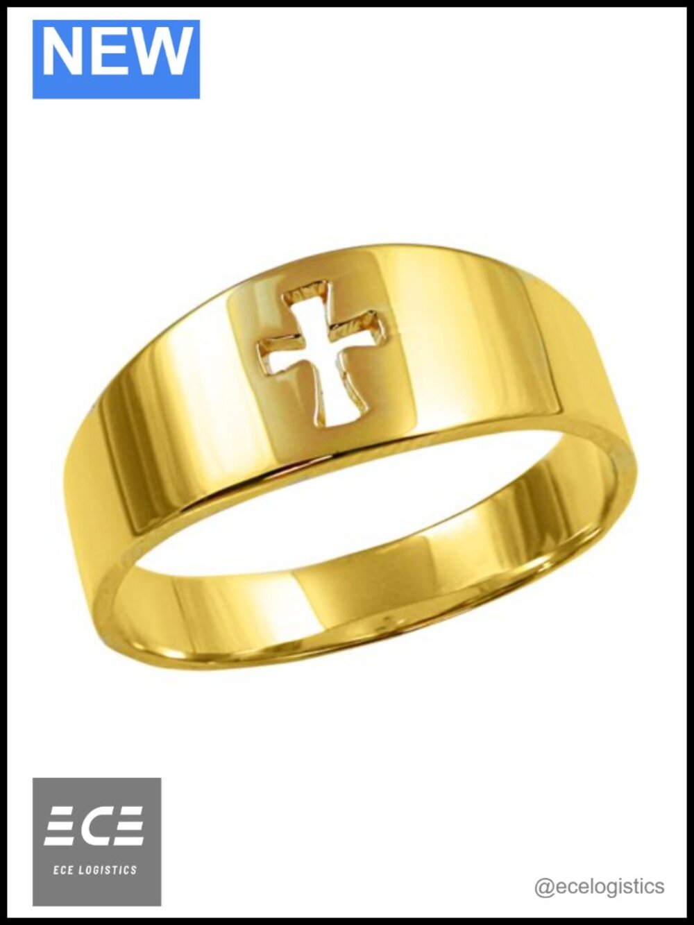 10k Yellow Gold Cut-Out Christian Cross Band Ring Size 7.5